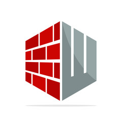 the initial logo icon for the construction business with the concept of a combination of red brick and letter W
