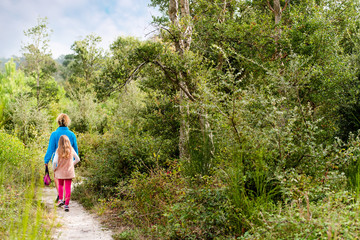 maman et sa fille se promenant dans la forêt