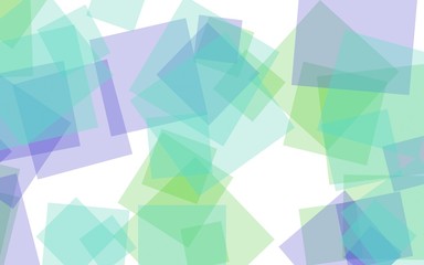 Multicolored translucent squares on white background. Green tones. 3D illustration