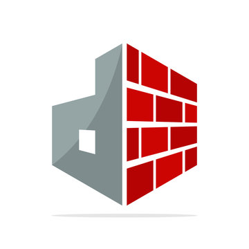 the initial logo icon for the construction business with the concept of a combination of red brick and letter D