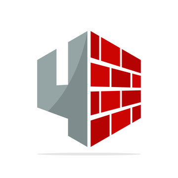 logo icon for construction business with the concept of a combination of red bricks and number 4