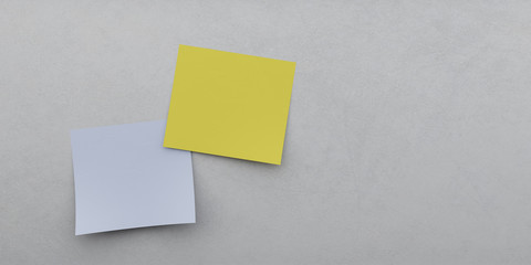 Stimulate image of white concrete wall with yellow post slip,memo cards, 3D rendering