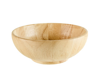 Wooden salad bowl closeup shot on white isolated with clipping path.