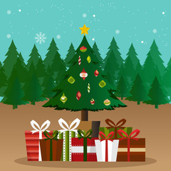 Christmas and Happy New Year 2019  gifts. Cartoon vector illustration.