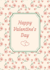 Red and green design frame with roses. Happy Valentine`s day card.