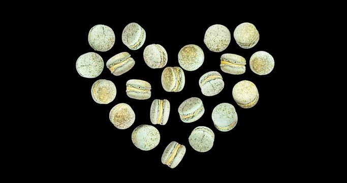 Love Macarons, fly falling macaroon. Alpha Channel