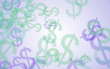 Multicolored translucent dollar signs on white background. Green tones. 3D illustration