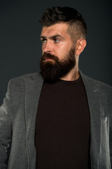 Fototapeta premium getting perfect shape. Mature hipster with beard. Confident and handsome Brutal man. Bearded man. Male barber care. Hair and beard care. unshaven guy with stylish hair getting beard haircut
