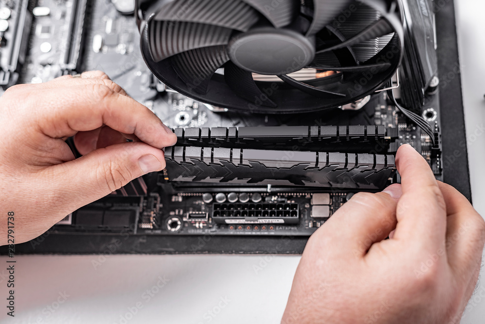 Poster installing random access memory into pc.