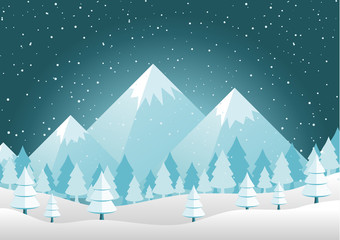 Christmas Mountains pines and hills landscape background  vector illustration 