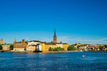 Fototapeta na wymiar Riddarholmen island with Riddarholm Church spires, Stockholm, Sweden