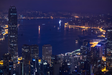 Obraz premium night cityscape lighting in hong kong