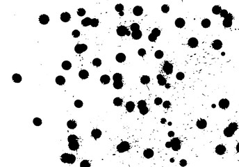 Ink grunge drops texture. Black hand drawn splashes and stains on white background.