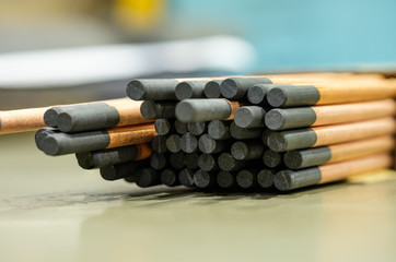 Gouging carbon electrode rods,Used in industrial metal steel,close up
