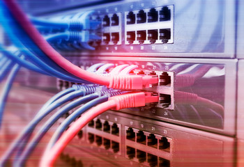 ethernet cable on network switches background