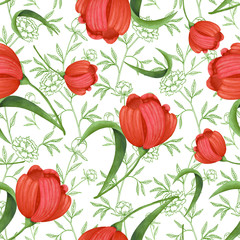 seamless pattern with red tulips