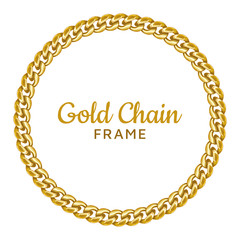 Golden chain round border frame. Seamless wreath circle shape.