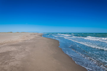 Great landscape isolated beach, sea and sand. Clear sky. Adana/Turkey.