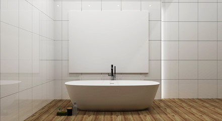 Naklejka na ściany i meble Bathroom interior bathtub and frame mock up. 3d rendering