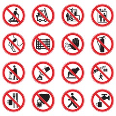 Set Of Red Circle Standard Prohibition Signs