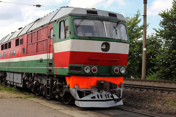 Naklejka premium passenger locomotive in the parking lot