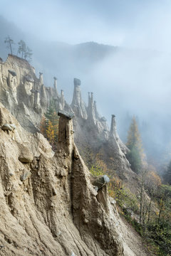 Perca/Percha, province of Bolzano, South Tyrol, Italy, Europe. Autumn at the Earth Pyramids