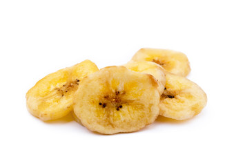 Dried sliced banana isolated on white background