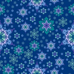 Snowflake or gingerbread decorate and tree for winter or Christmas festival seamless pattern vector background with blue theme