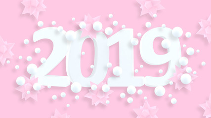 2019 New Year wallpaper. 3d background. Abstract shapes 3d. Year of Earth Pig. Winter holiday. New Year poster. Pastel. Minimalism. Trendy modern illustration. Render.