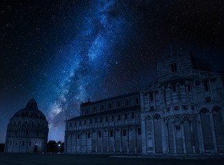Milky way over monuments in Pisa, Italy