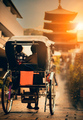  rickshaw in narrow street of yasaka shrine one of most popular traveling destination in kyoto japan