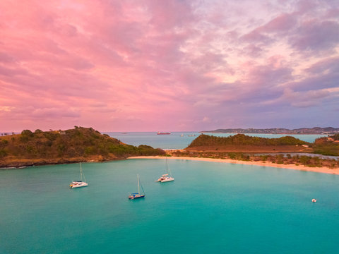 Boats at sunset, Deep Bay, Antigua,  Antigua and Barbuda, Caribbean, Leeward Islands, West Indies