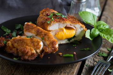 Chicken cordon bleu. Chicken roll with ham and cheese