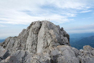 Fototapeta premium peak of the mountain with steel railing