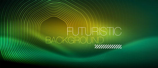 Neon glowing lines, magic energy space light concept, abstract background wallpaper design