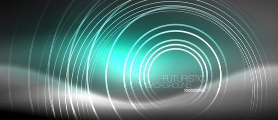Neon circles abstract background, shiny lines