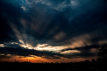 morning, sunrise, rays, clouds, sky