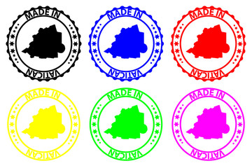Made in Vatican - rubber stamp - vector, Holy See map pattern - black, blue, green, yellow, purple and red