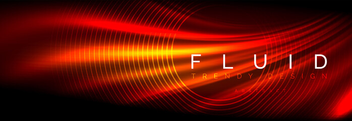 Neon glowing fluid wave lines, magic energy space light concept, abstract background wallpaper design