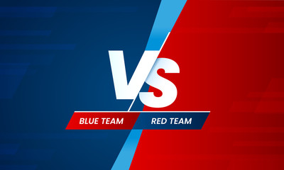 Versus screen. Vs battle headline, conflict duel between Red and Blue teams. Confrontation fight competition vector background template