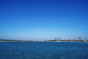 Amazing view of the ocean and the city of Dar es Salaam from the ferry on a sunny day Tanzania