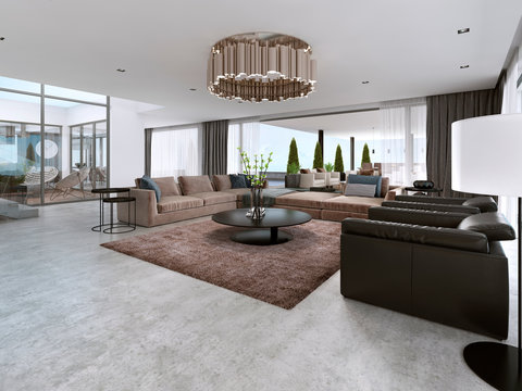 Large Modern Living Room Open Space In A Modern Style.