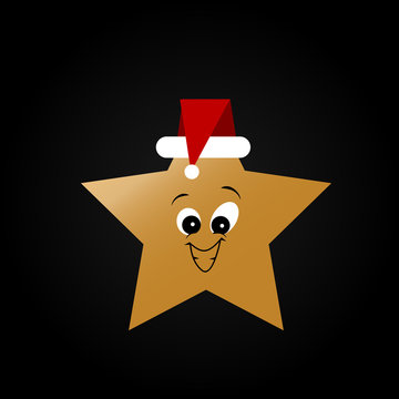 New year greeting card. Christmas card with smile emoticon with santa claus hat.