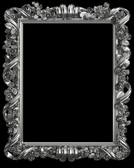 Classic metall frame with ornament decor isolated on black background