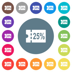 25 percent discount coupon flat white icons on round color backgrounds