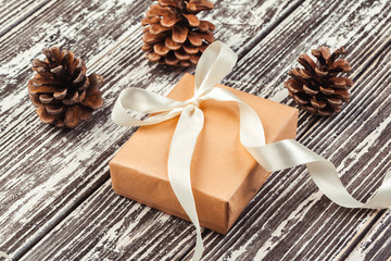 Christmas composition on wooden background