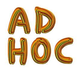 Ad Hoc - golden tetxt written on white background