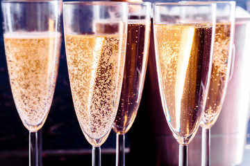Glasses of champagne on the table