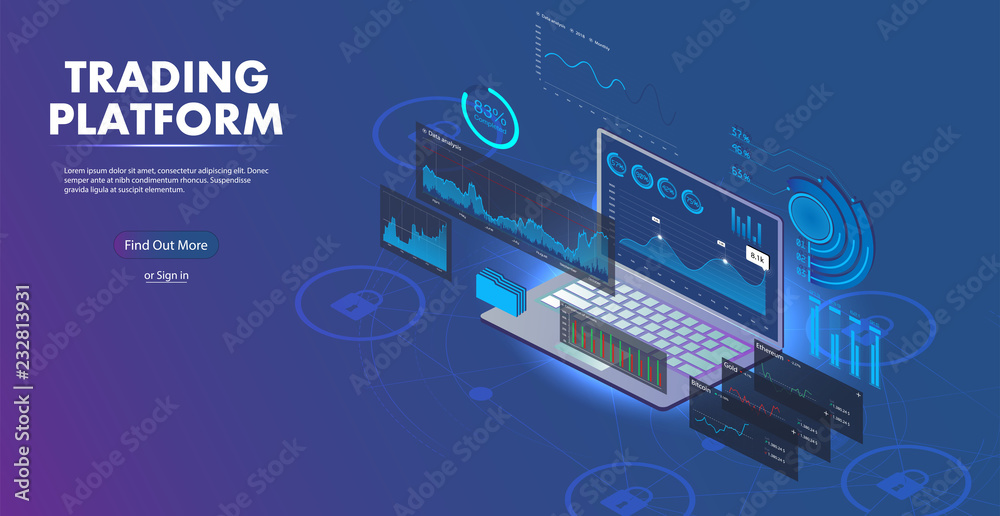 Poster Data Analysis for website. Online Statistics and Analysis digital money market.  Landing page template. 3D Isometric illustration.  Data Statistics concept. Vector 3D isometric
