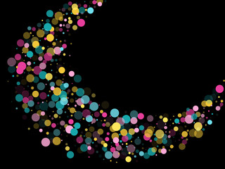 Memphis round confetti festive background in cyan blue, pink and yellow. Childish pattern vector.